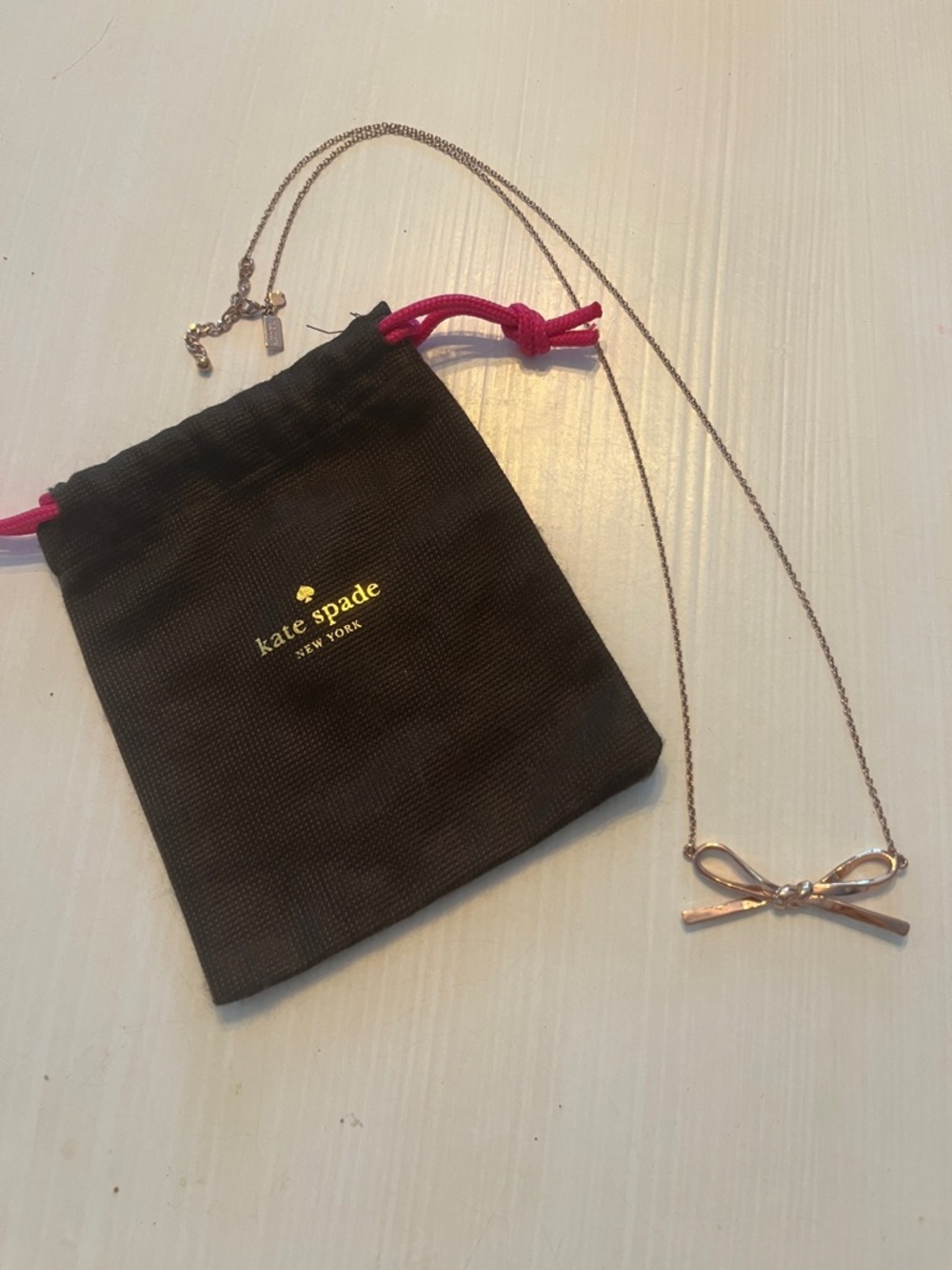 kate spade Rose Gold Bow Pendant Necklace with Branded Pouch